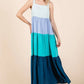 Mittoshop color block tiered pull-on maxi dress in pastel blue, mint green, teal