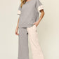 Double Take Full Size Texture Contrast T-Shirt and Wide Leg Pants Set Light Gray Outfit Sets