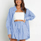 Blue and white striped oversized button-up shirt in relaxed fit from Striped Dropped Shoulder Set