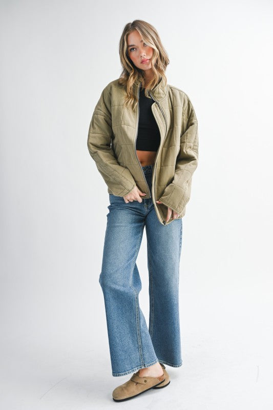 Olive green quilted Dixie Jacket product display