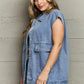 Collared Neck Sleeveless Denim Top with Pockets - DAVERRI FASHIONS