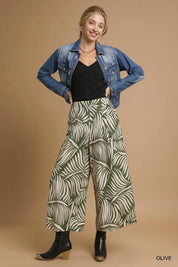 Umgee Palm Leaf Print Wide Leg Culotte Pants | Pants Daverri Fashions
