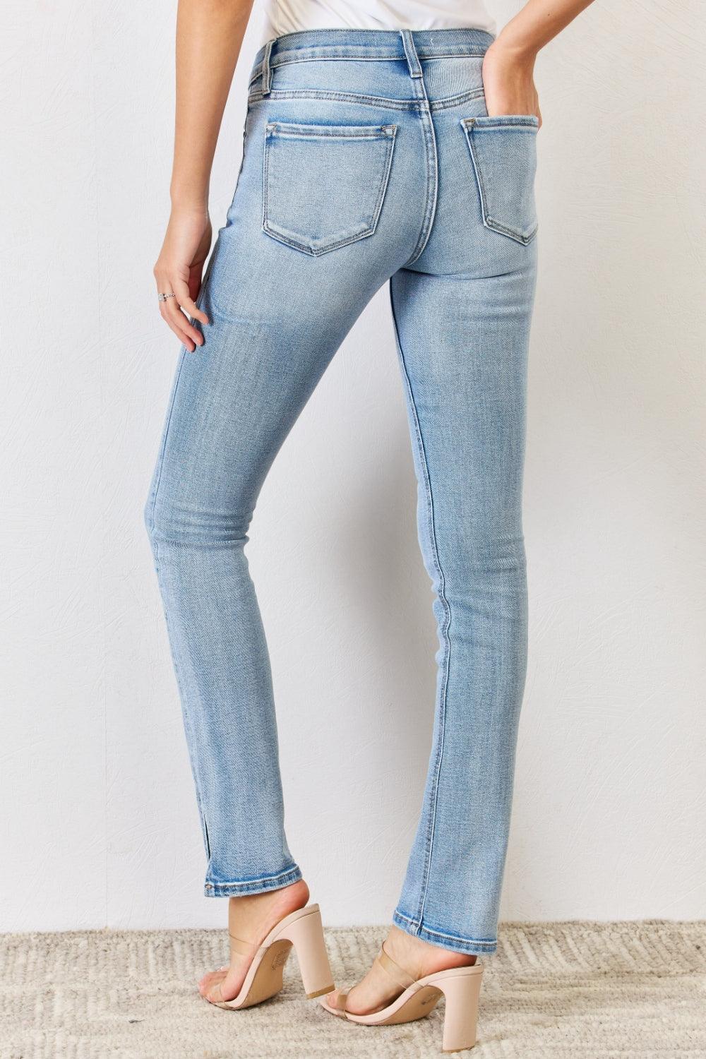 Kancan Plus Size Mid Rise Y2K Slit Bootcut Jeans Jeans