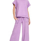 Zenana lavender slub loungewear set: relaxed tee and wide-leg pants