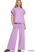 Zenana lavender slub loungewear set: relaxed tee and wide-leg pants