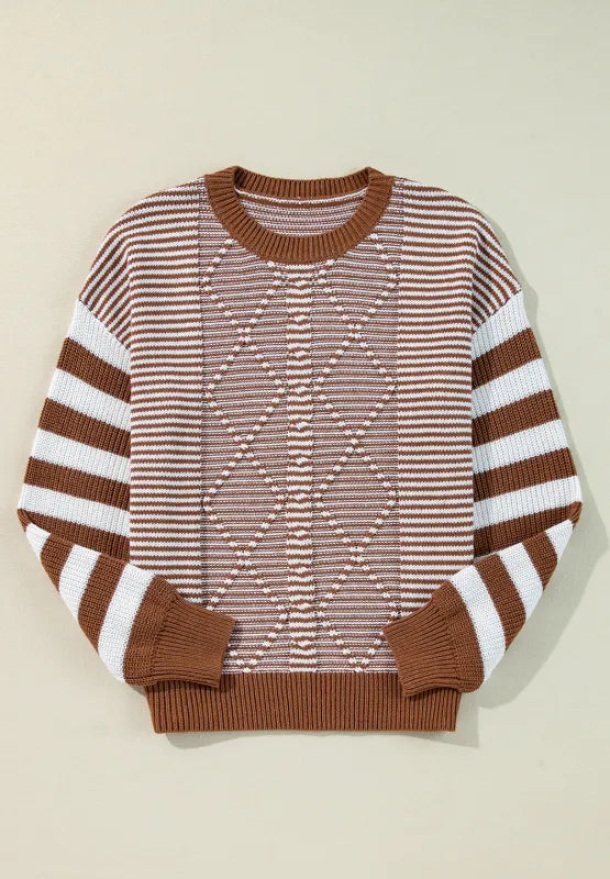 Striped Round Neck Dropped Shoulder Sweater | Sweaters Daverri Fashions