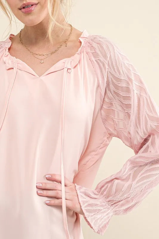 And The Why Leaves Shape Textured Sleeve Blouse Blouses