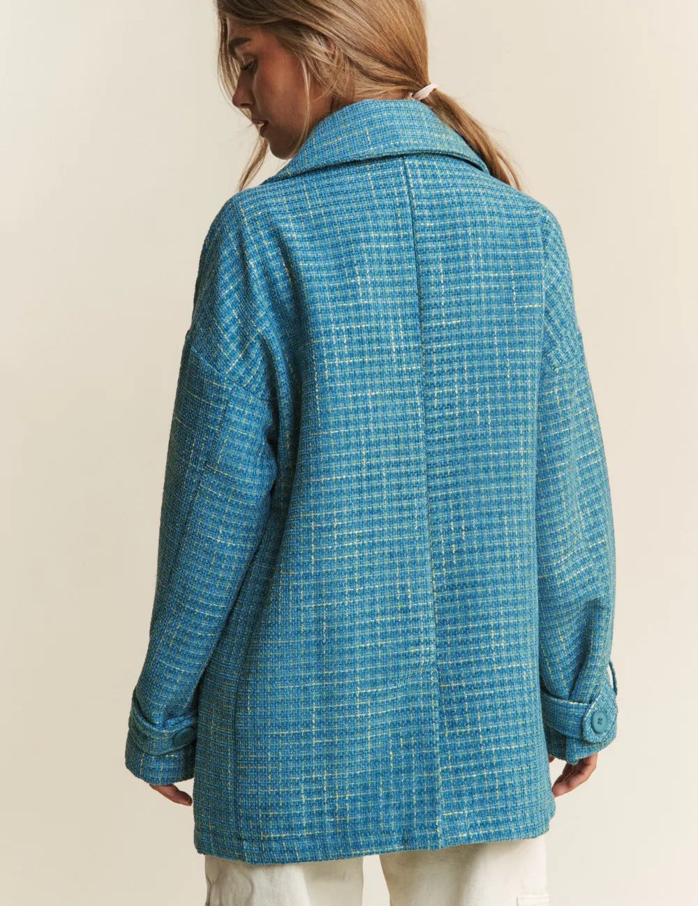 J.NNA Tweed Double-Breasted Long Sleeve Coat | Coats Daverri Fashions