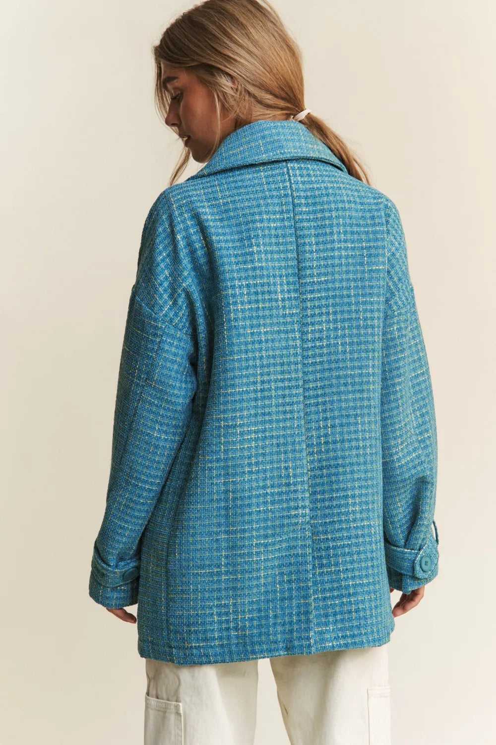 J.NNA Tweed Double-Breasted Long Sleeve Coat | Coats Daverri Fashions
