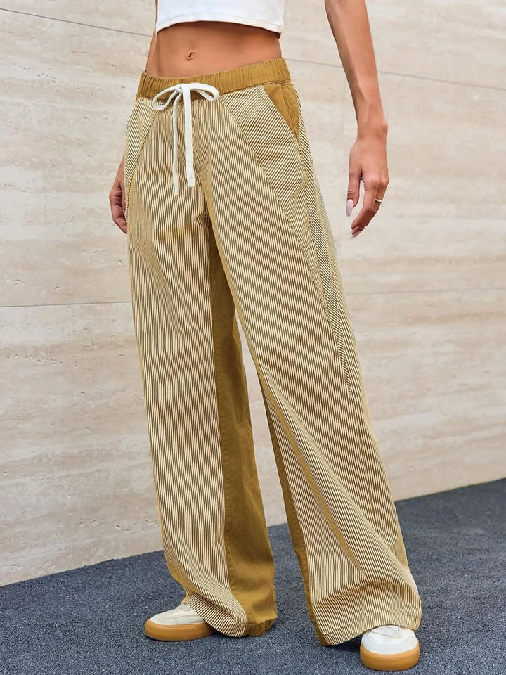 Mustard Striped Wide Leg Jeans | Pants Daverri Fashions