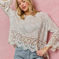 SO ME floral embroidered crochet lace trimmed top with bell sleeves