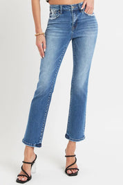 RISEN Full Size Mid Rise Ankle Straight Jeans with Pockets | Daverri Fashions