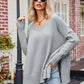 Slit V-Neck Dropped Shoulder Sweater - DAVERRI FASHIONS