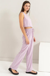 D-Linen Blended Top and Pants Set Outfit Sets