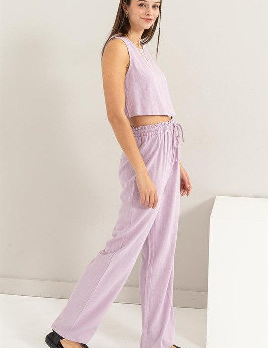 D-Linen Blended Top and Pants Set Outfit Sets