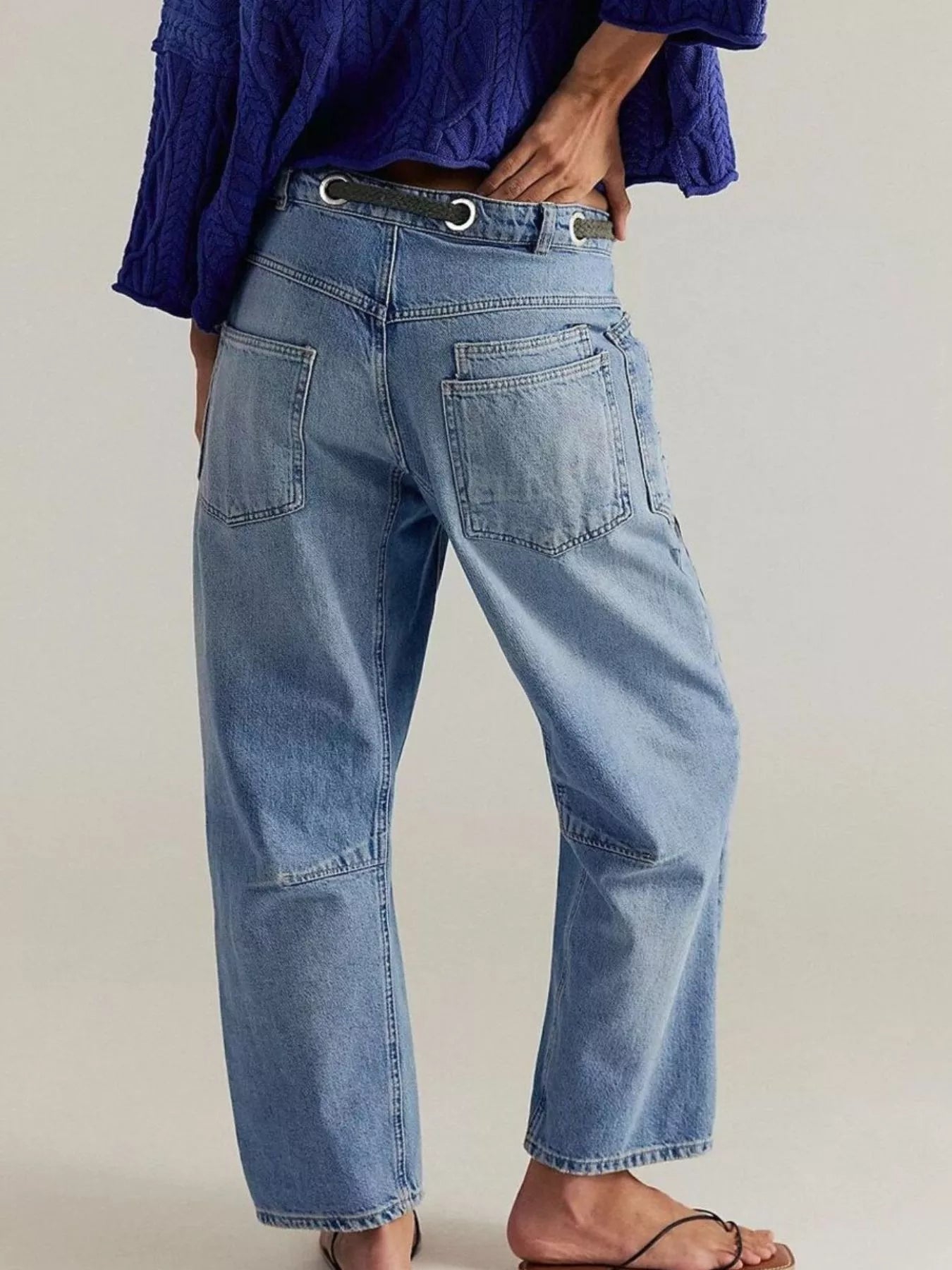 Daverri Washed Relaxed Fit Barrel Jeans back view with classic pockets