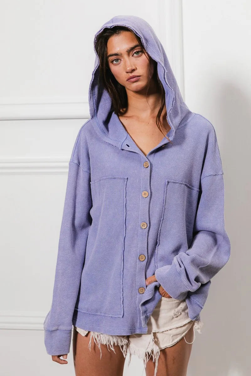 BiBi Washed Waffle Thermal Hooded Jacket