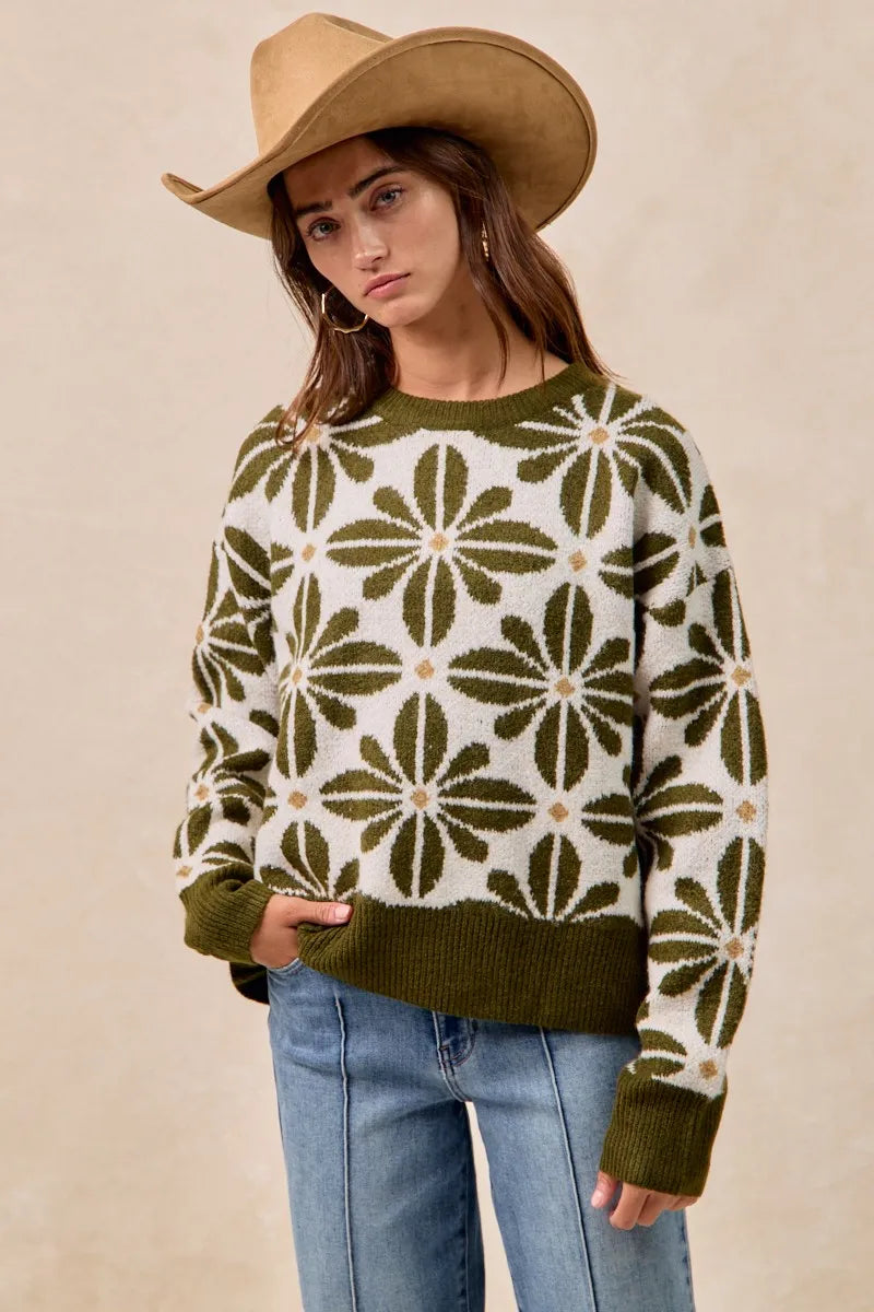 BiBi Flower Pattern Long Sleeve Sweater Sweaters