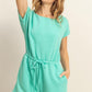 HYFVE Round Neck Short Sleeve Drawstring Waist Romper Turquoise S Rompers