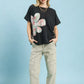 Umgee Ash Mineral Wash French Terry Top with pink green floral patchwork