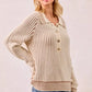 BiBi Half Button Ribbed Two Tone Sweater - DAVERRI FASHIONS