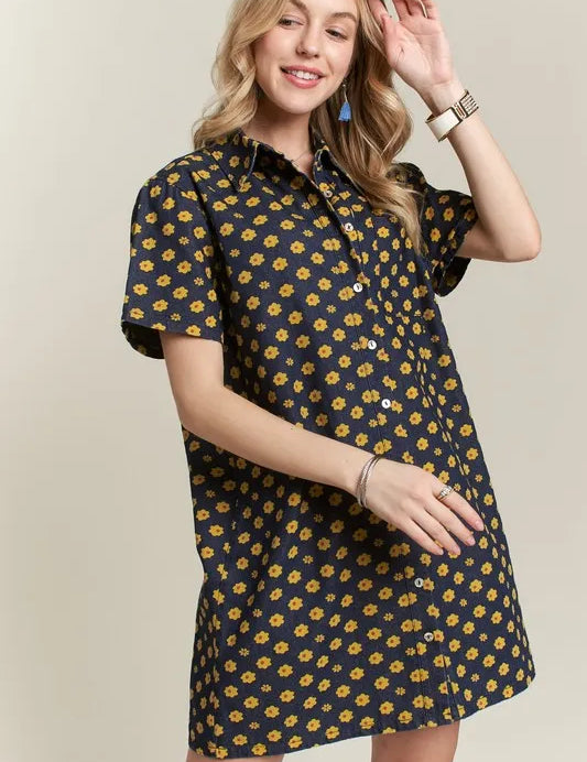 ADORA Floral Button-Up Mini Denim Dress | Mini Dresses Daverri Fashions