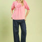 Umgee pink scalloped trim blouse with puff sleeves and embroidered neckline