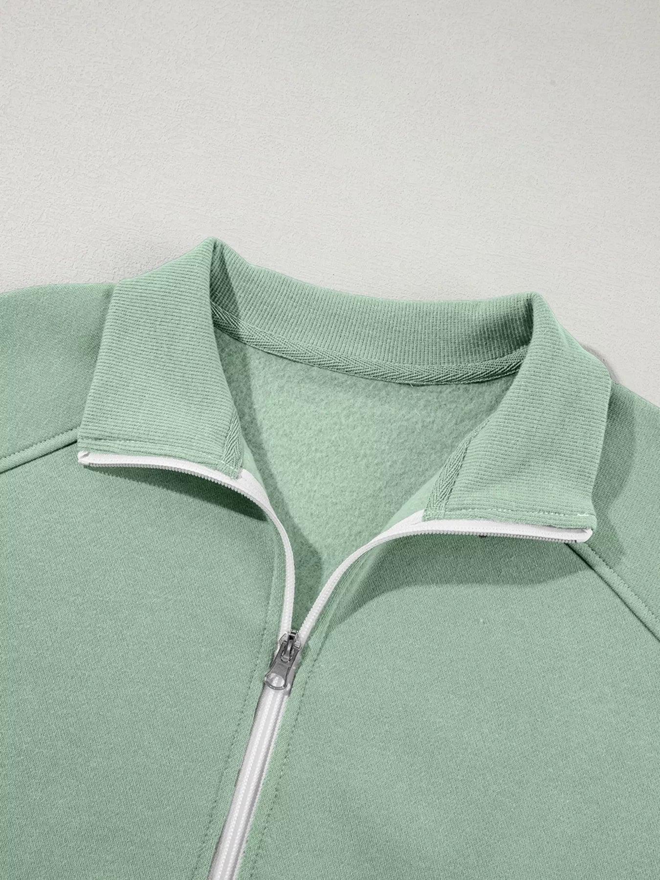 Drop Shoulder Zip Up Jacket and Drawstring Pants Active 2pcs Set - DAVERRI FASHIONS