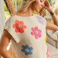 BiBi Multi Jeweled Crochet Flower Patch Sweater Vest Sweaters
