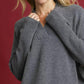 Umgee V-Neck Sweater with Wide Trim Detail - DAVERRI FASHIONS
