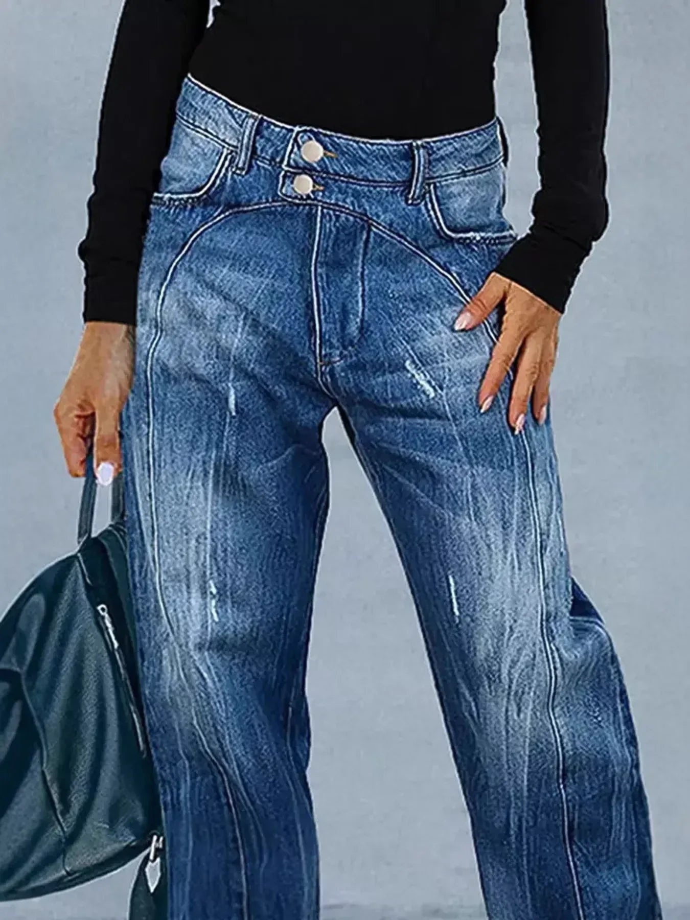 Wide Leg Jeans with Pockets - DAVERRI FASHIONS