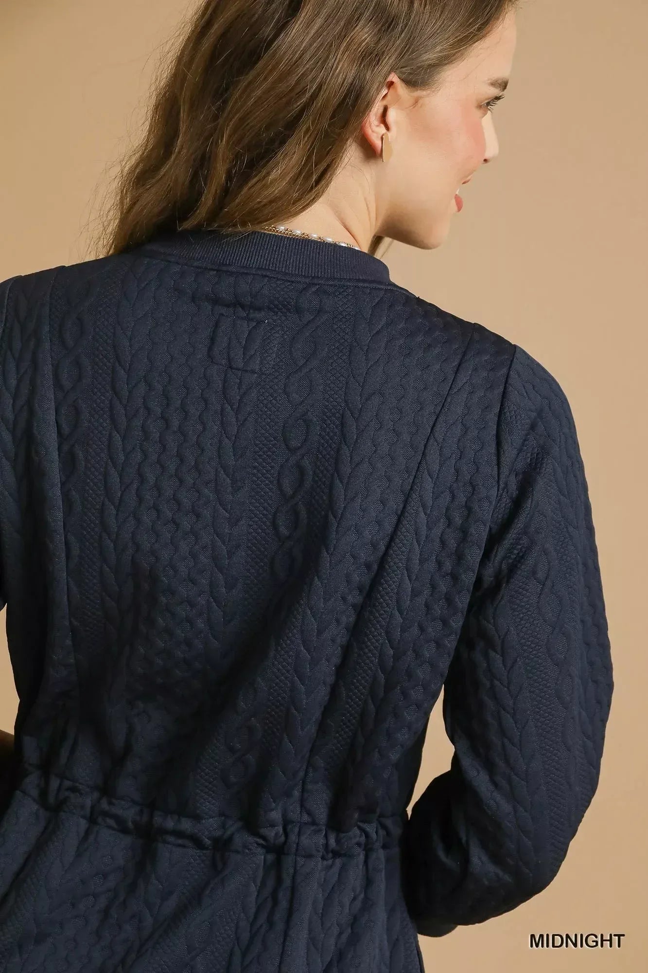 Umgee Drawstring Cable Knit Mini Dress with Pockets - DAVERRI FASHIONS