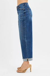 RISEN High Rise Fit Barrel Cuffed Jeans | Daverri Fashions