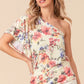 BiBi floral printed jersey knit ruffle sleeve top in pink, red, blue