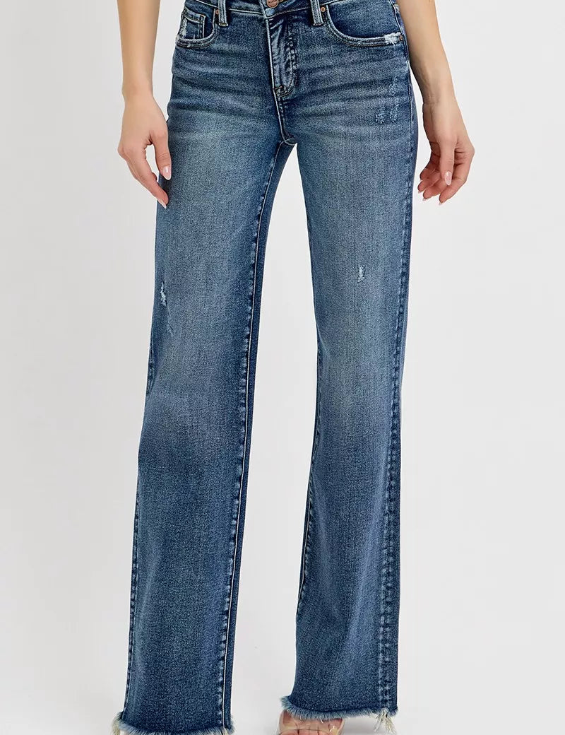 RISEN Full Size Tummy Control High Rise Long Straight Jeans Plus Size | Jeans Daverri Fashions
