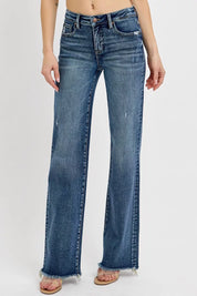 RISEN Full Size Tummy Control High Rise Long Straight Jeans Plus Size | Jeans Daverri Fashions
