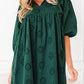 Embroidered Eyelet Pattern 3/4 Puffy Sleeve Swing Mini Dress - DAVERRI FASHIONS