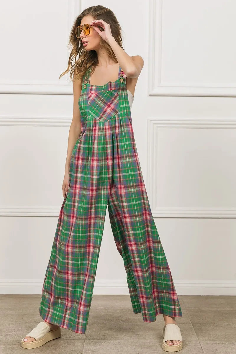 BiBi Multi Color Check Plaid Overall Overalls