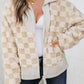 Checker Sherpa Corduroy Patchwork Zip Up Jacket - DAVERRI FASHIONS