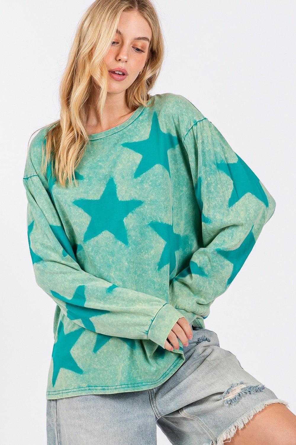SAGE + FIG Mineral Wash Star Pattern T-Shirt - DAVERRI FASHIONS