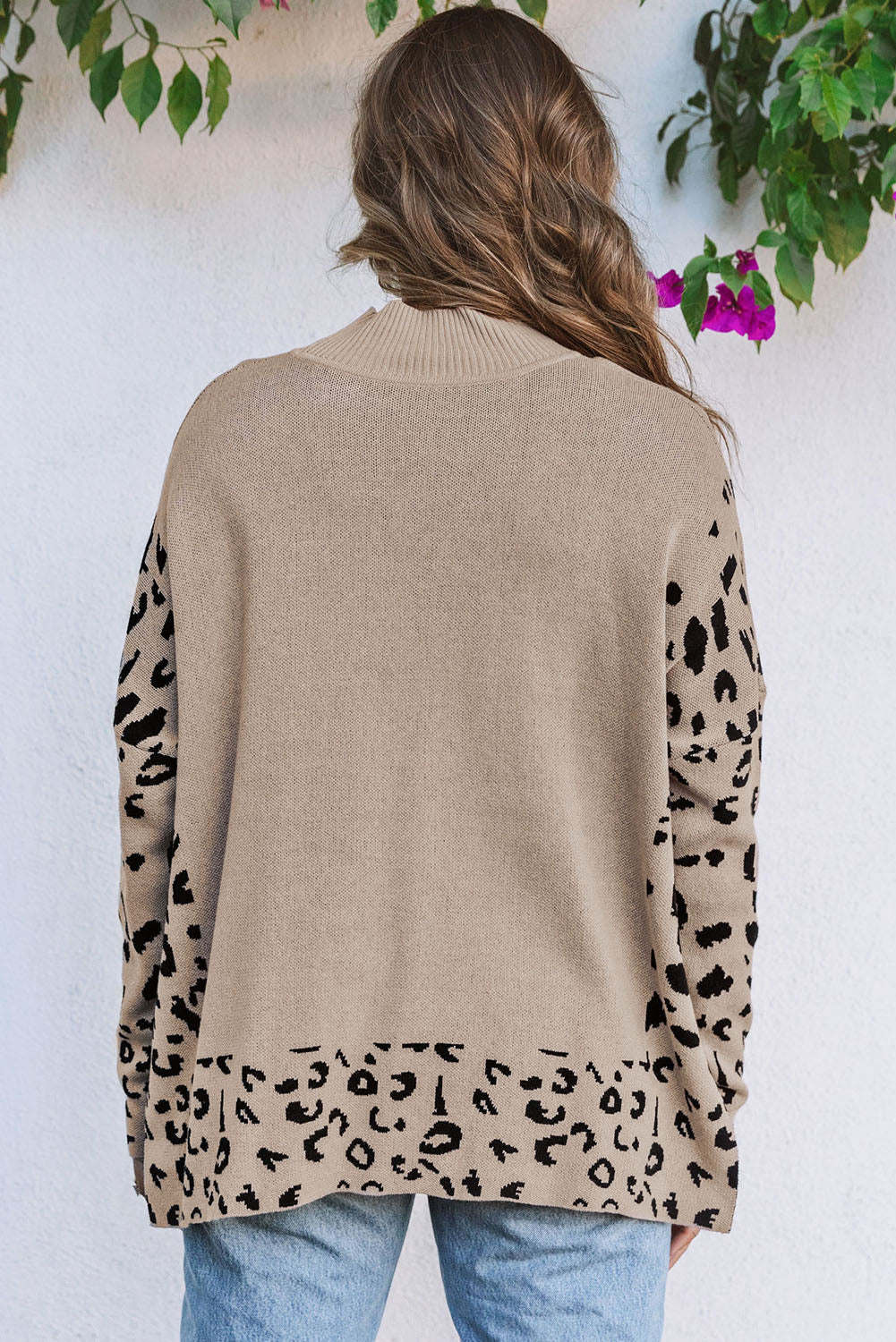 Leopard High Neck Side Slit Oversized Sweater | Sweaters & Cardigans/Sweaters Daverri Fashions