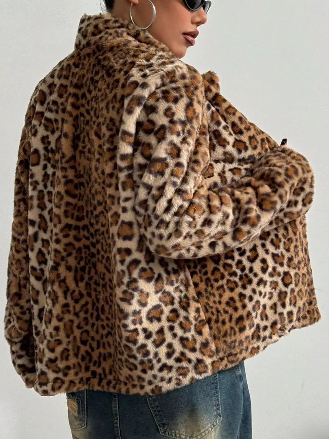 Leopard Button Up Faux Fur Jacket - DAVERRI FASHIONS