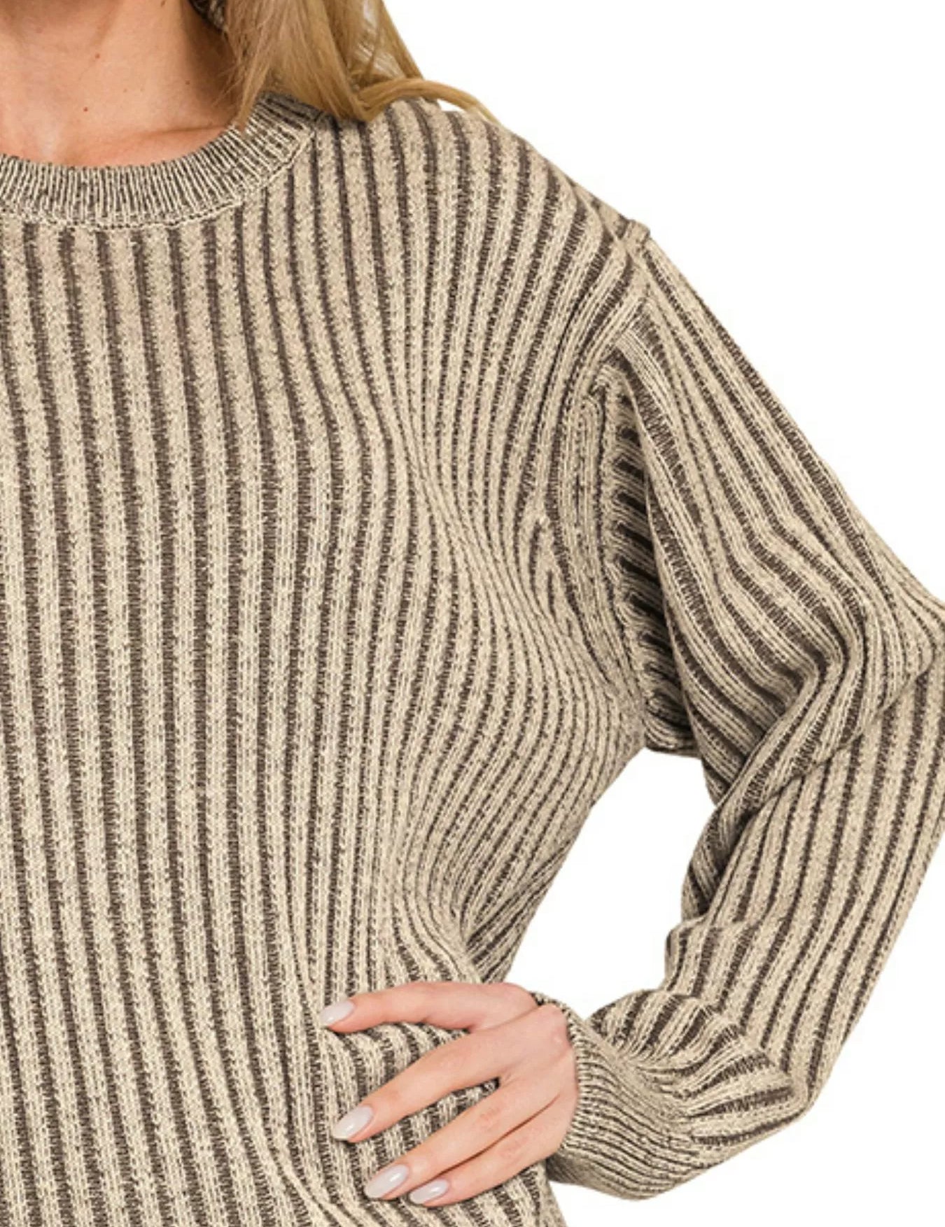 Zenana Curved Hem Two-Tone Ribbed Sweater | Sweaters Daverri Fashions