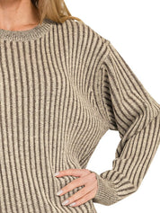 Zenana Curved Hem Two-Tone Ribbed Sweater | Sweaters Daverri Fashions