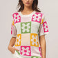 BiBi Flower Checker Pattern Lightweight Sweater Top - DAVERRI FASHIONS