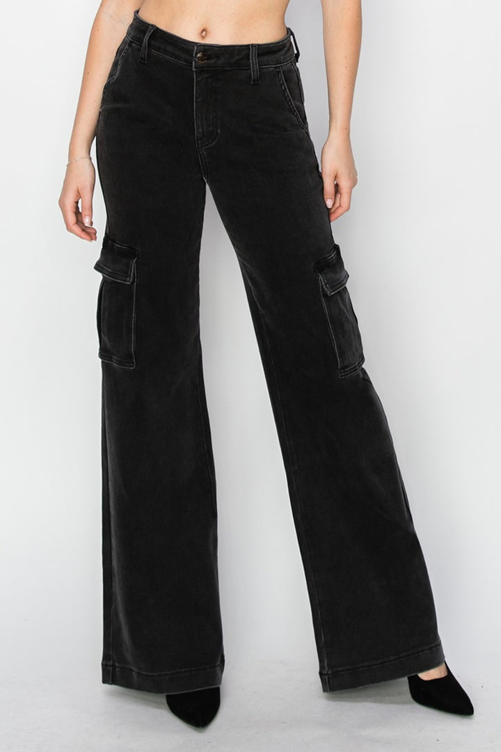 Risen Black High Rise Wide Leg Cargo Jeans Cargo Jeans