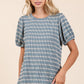 Mittoshop Contrast Striped Short Puff Sleeve Knit Top Tops