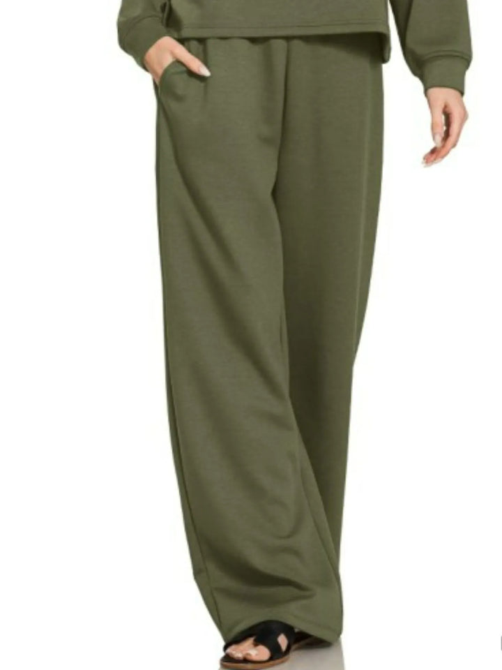 Zenana Scuba Crewneck Sweatshirt and Pants Set Outfit Sets
