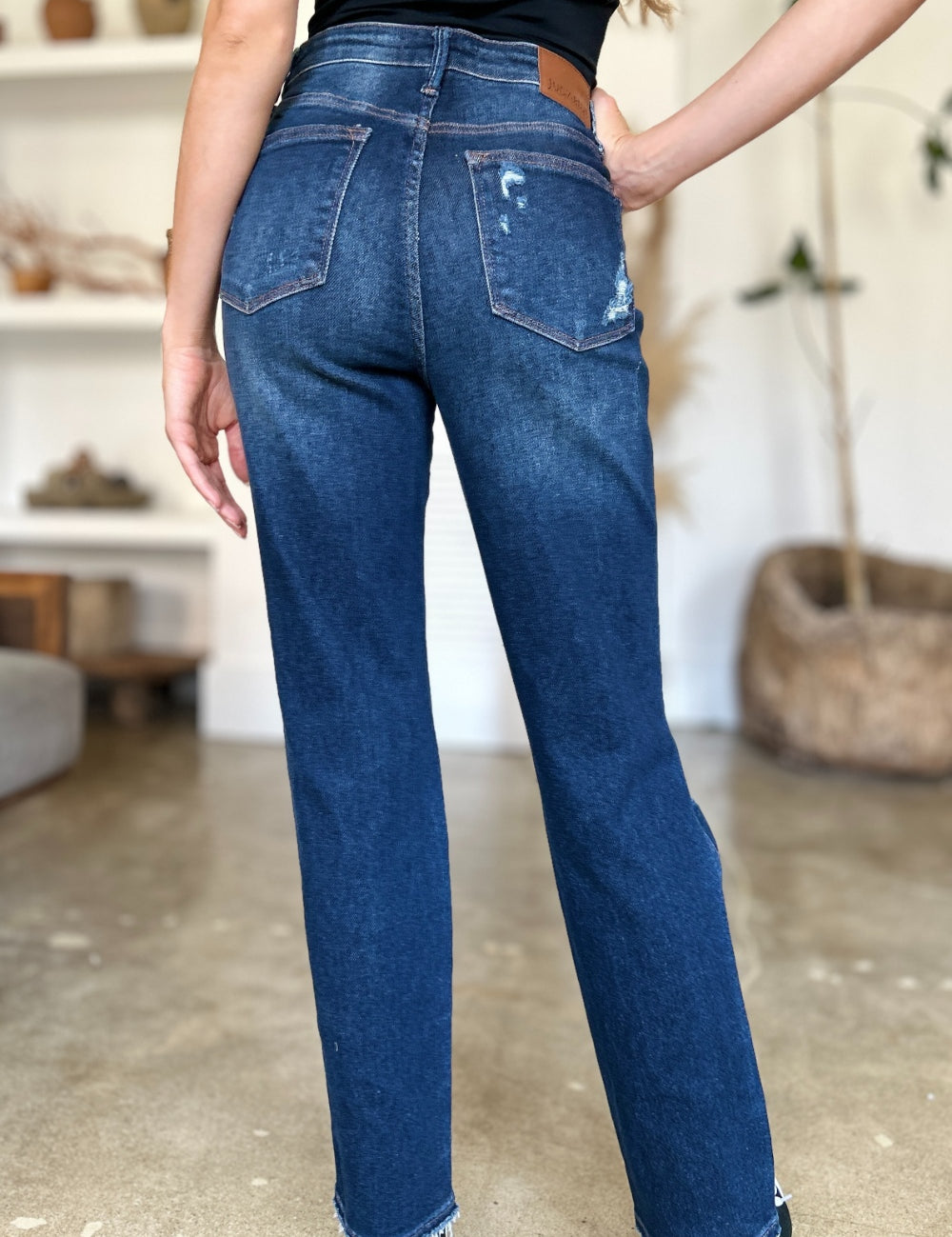 Judy Blue Full Size High Waist Rigid Magic Heavy Destroy Straight Jeans | Daverri Fashions