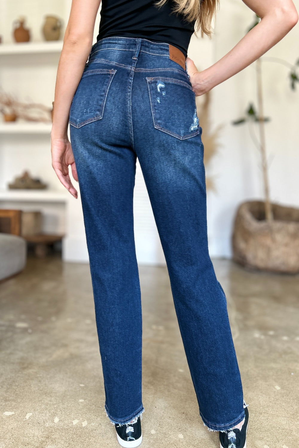 Judy Blue Full Size High Waist Rigid Magic Heavy Destroy Straight Jeans | Daverri Fashions